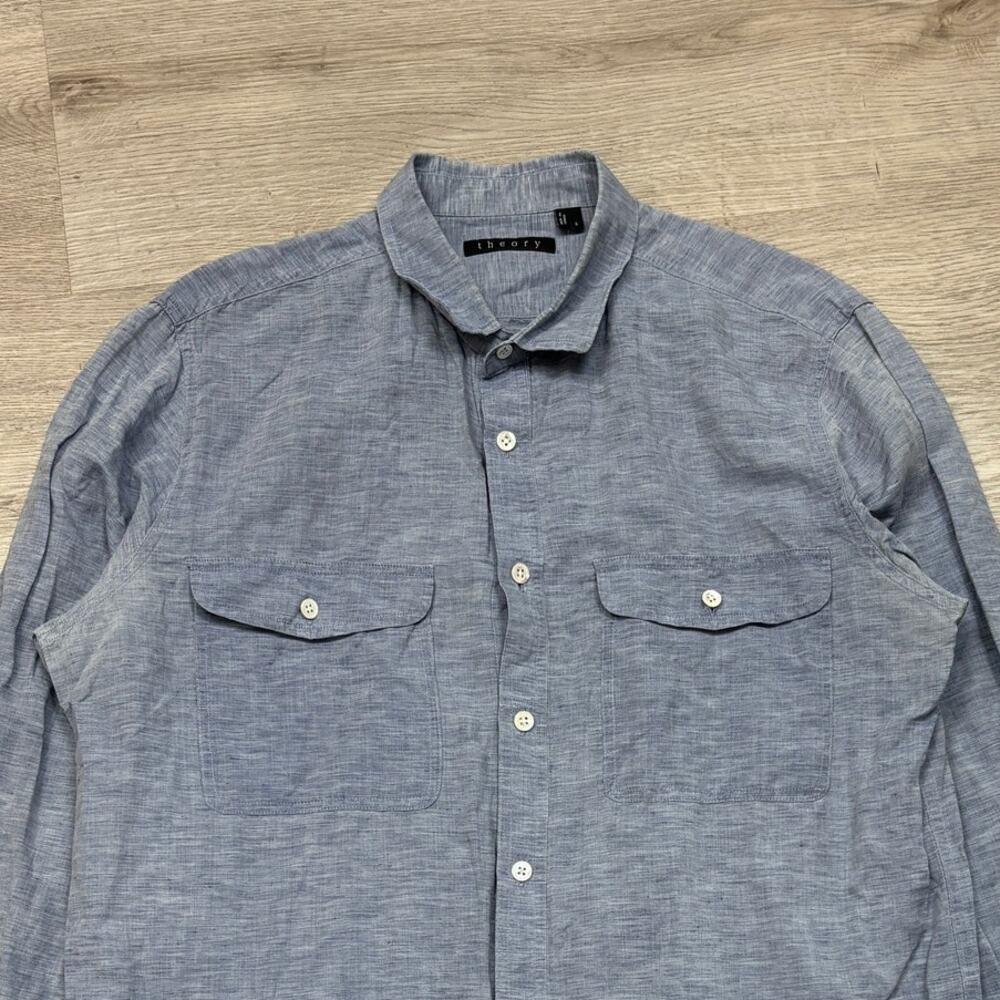 Theory Rotuma Linen Blend Chambray Button Up Shir… - image 2